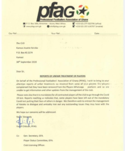 PFAG Officially Writes To Asante Kotoko Over Unfair Treatment Of Players 2 PFAG writes Kotoko e1601972769735
