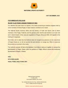 NSA Annuls Unsanctioned Ghana Rugby Football Union Election, Sparking Sports Governance Turmoil 3 20231221 211305