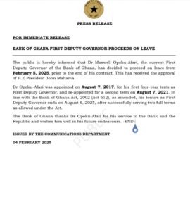 First Deputy Governor of BoG Dr. Maxwell Opoku-Afari resigns 2 20250205 062557