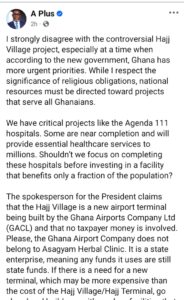 Hon. Kwame Asare Obeng ( A Plus) writes, "I Strongly Disagree with the Controversial Hajj Village".... 2 Screenshot 20250303 141233 1