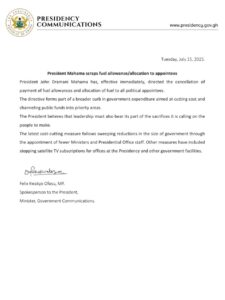 President Mahama cuts fuel allowance/allocation to government appointees 2 20250715 084012